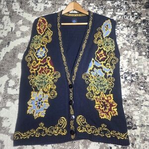 Embroidered Button-Up Cardigan Sweater